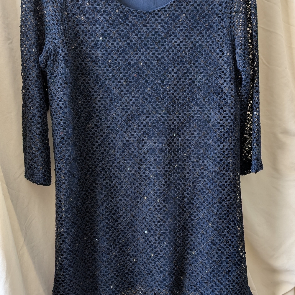 JM Collection Navy Blue Crochet Midi Dress